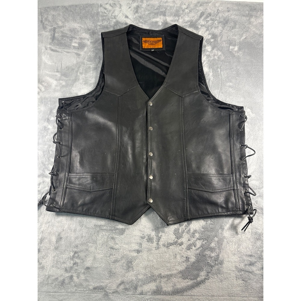 Dream Apparel Mens Black Leather Biker Vest